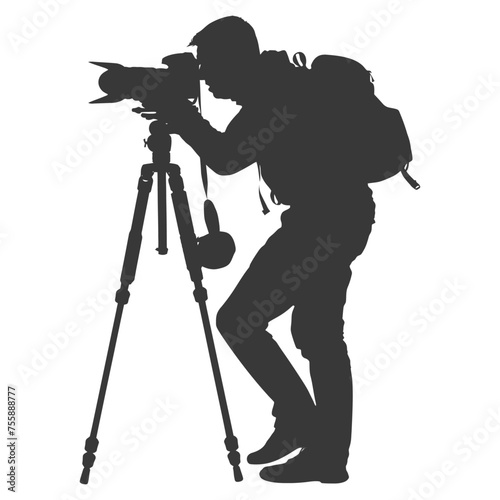 Silhouette cameraman or videographer in action black color only full body