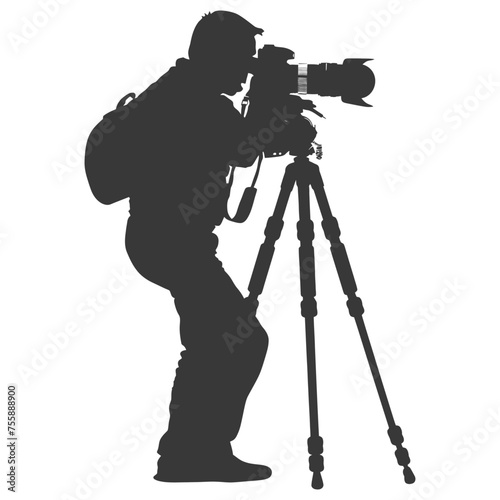 Silhouette cameraman or videographer in action black color only full body