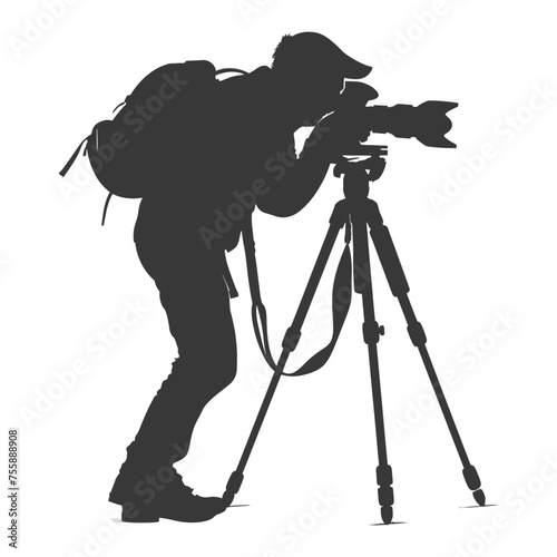 Silhouette cameraman or videographer in action black color only full body