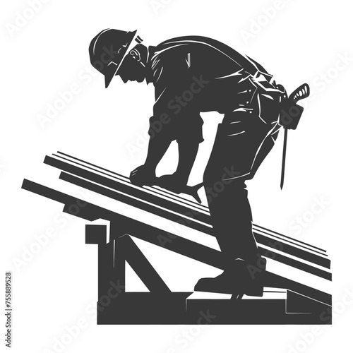 Silhouette carpenter in action black color only full body