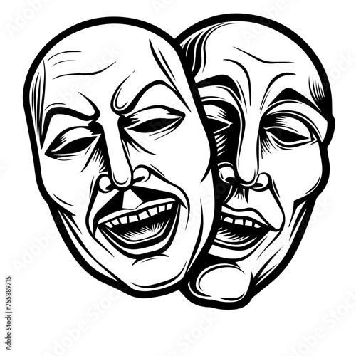 Theatrical Masks of Tragedy and Comedy Vector Illustration 