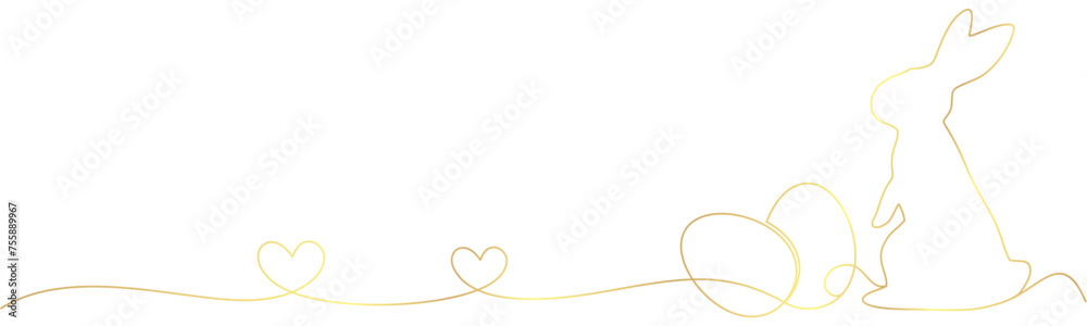 The golden rabbit and egg vector with lineart style and heart shape for easter day of illustration