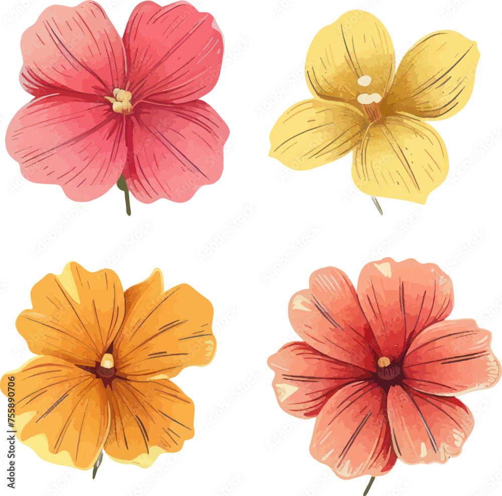 Set of flower,  floral design elements, minimal object isolate illustration vector.