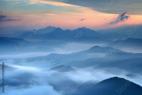 picture of beautiful mountains in a fog.