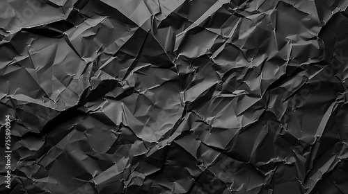 Black paper texture background, crumpled black sheet of paper with detailed shadows. Generated by artificial intelligence.