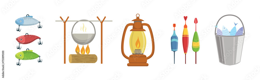 Outing and Camping Equipment and Object Vector Set Outing and Camping Equipment and Object Vector Set