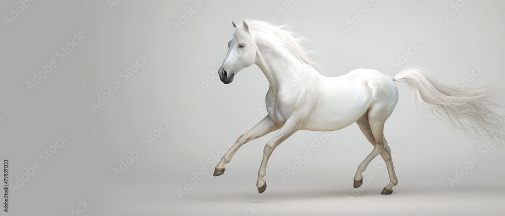 Cavalo branco isolado no fundo cinza 