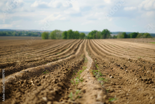 plowed field in spring  landscape of region  soil  