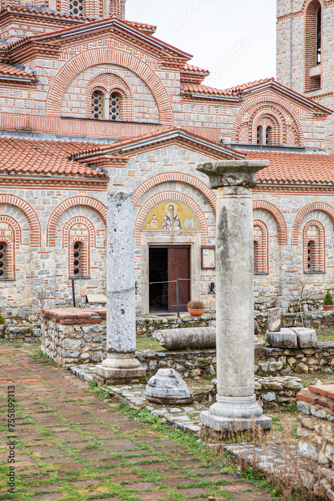 Fototapeta premium Macedonian landmark, the Holy historic church Sveti Naum on the coast of lake Ohrid