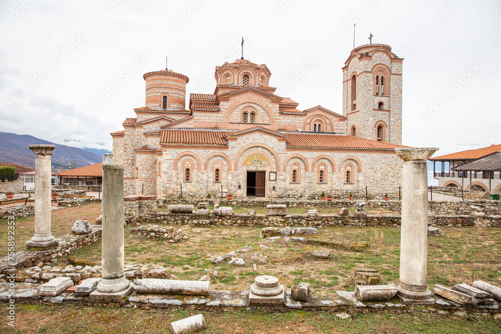 Macedonian landmark, the Holy historic church Sveti Naum on the coast of lake Ohrid