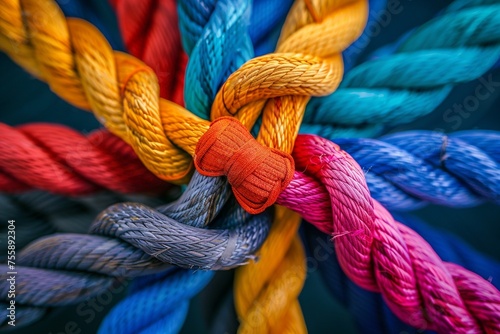 This image showcases ropes braided by a diverse team, with each strand symbolizing unity and support. The background enhances the message of cooperation and collective power, illustrating the strength