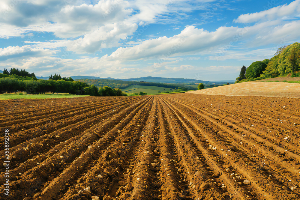 plowed field in spring, landscape of region, soil, 