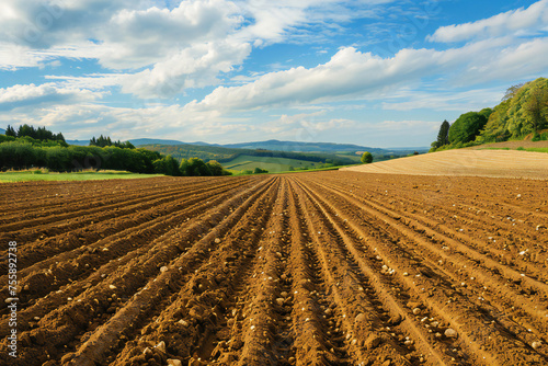 plowed field in spring, landscape of region, soil, 