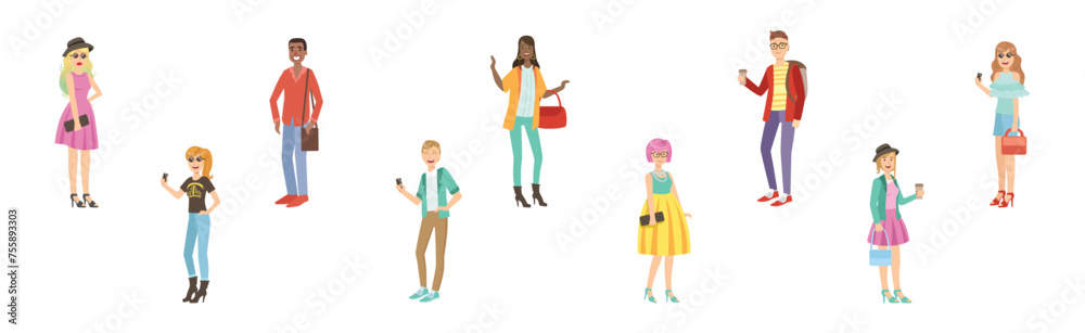 Stylish Man and Woman Character in Fashion Casual Outfit Vector Set Stylish Man and Woman Character in Fashion Casual Outfit Vector Set
