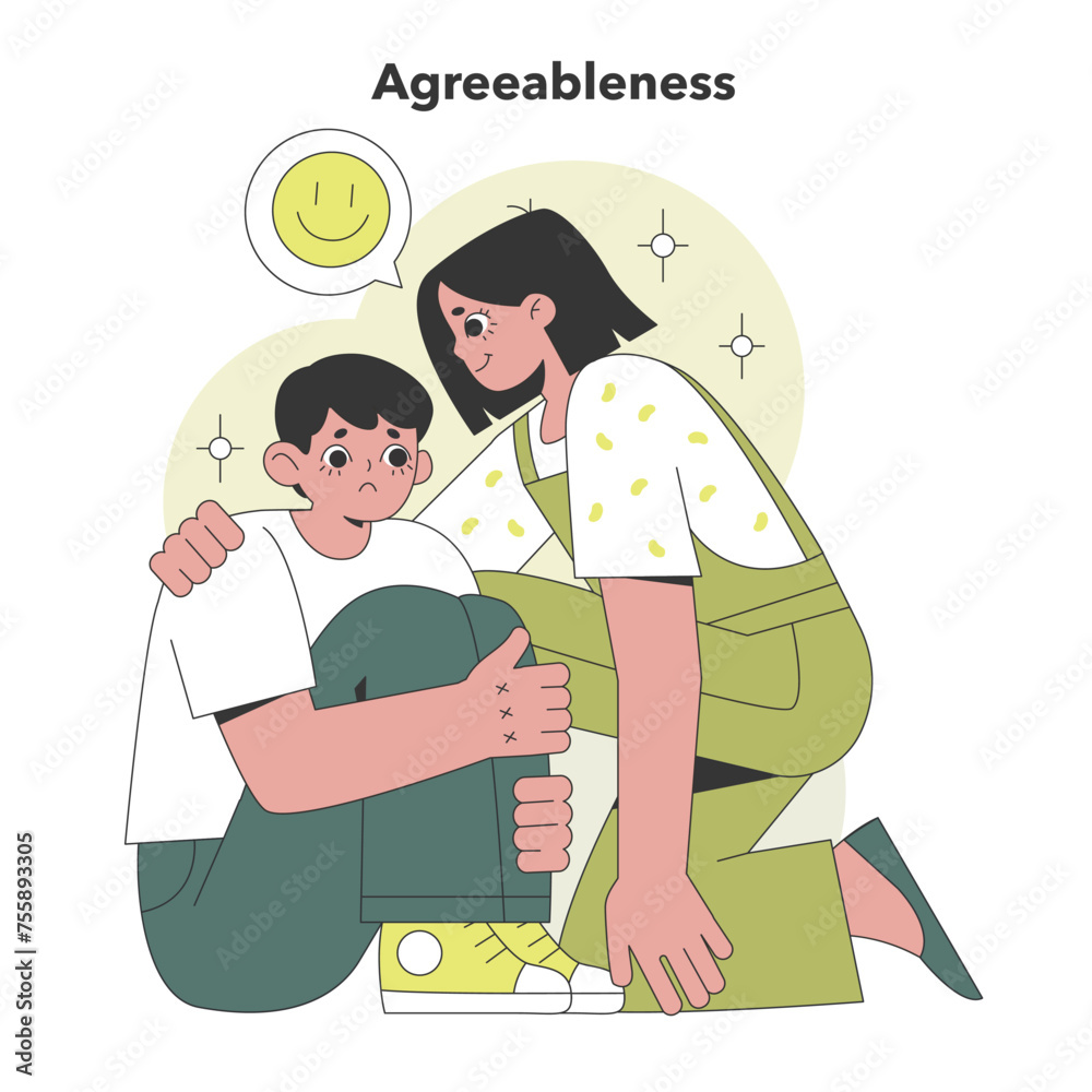 Agreeableness trait from the Big Five Personality. Flat vector illustration. Agreeableness trait from the Big Five Personality. Flat vector illustration.