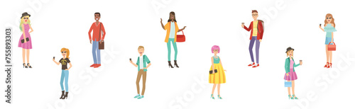 Stylish Man and Woman Character in Fashion Casual Outfit Vector Set