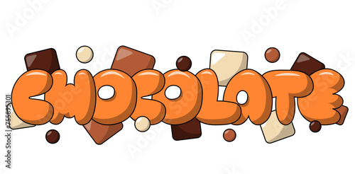 Cartoon bubble Lettering with Chocolate in color