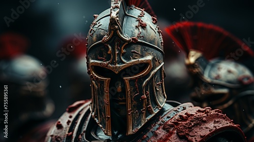 Roman legionnaire in armor on a blurred background