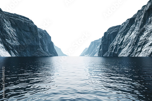 Isolated Fjord on Transparent Background. Sleek Nordic Landscape