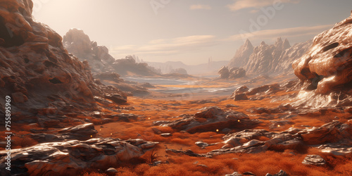 Planet mars red rocky landscape