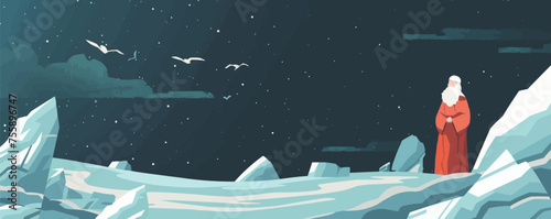 Moses separate sea for passover holiday over nigt background, flat design vector