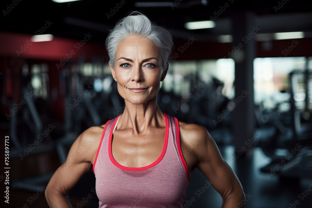 Mature people woman man practicing in spacious gym space active healthy way of life Generative AI picture Mature people woman man practicing in spacious gym space active healthy way of life Generative AI picture