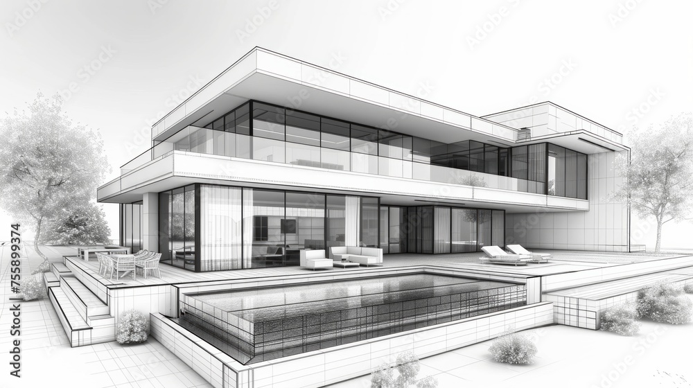 Photo of the drawing plan of the projected building Photo of the drawing plan of the projected building