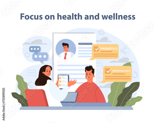 Health and Wellness Focus. A consultation on wellness, featuring probiotics.