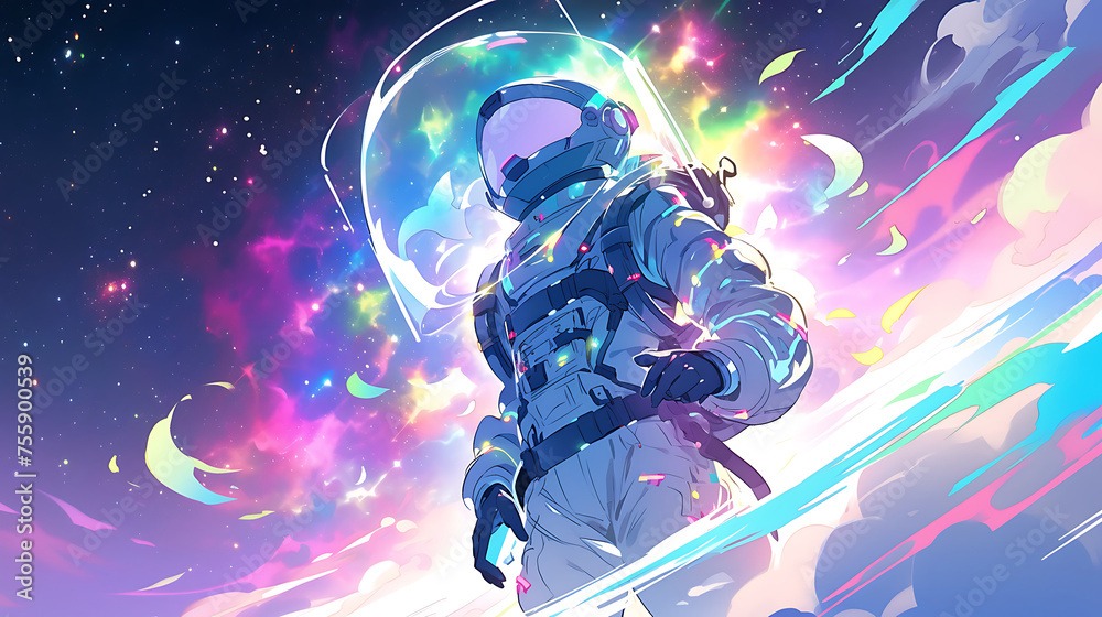 Astronaut in colorful galaxy cartoon style Astronaut in colorful galaxy cartoon style
