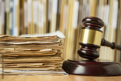 Gavel and a stack of legal paperwork - lawsuits and attorney concept photo