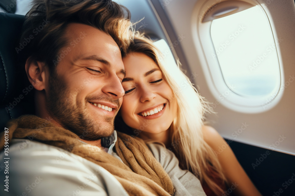 AI generated image of person flying abroad in commercial comfortable airplane AI generated image of person flying abroad in commercial comfortable airplane