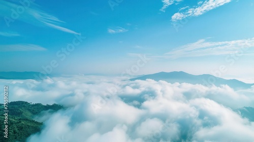 Beautiful sea of fog, landscape, clearly blue sky background 