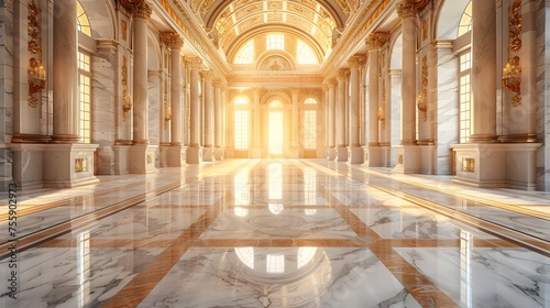 Expansive Marble Hall Illuminated by Cinematic Light - A Vision of Classical Art Elegance