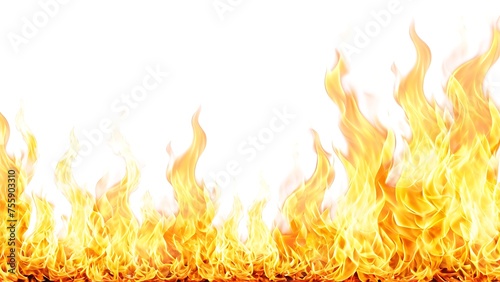 Background Burning fire flames border white texture isolated 