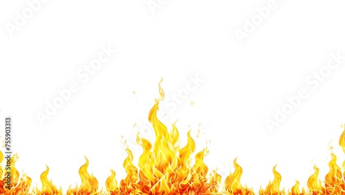 Background Burning fire flames border white texture isolated 