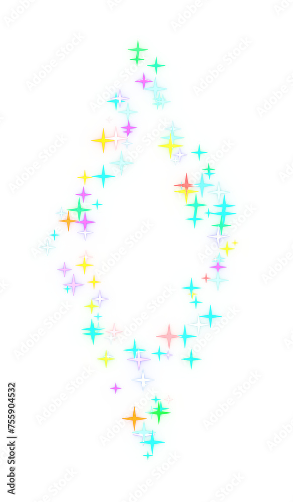 Glittering stars' line rhombus frame. 3d rendering.	