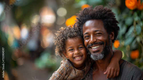 Happy African American father and son enjoying family time. Fatherhood and father's day concept.