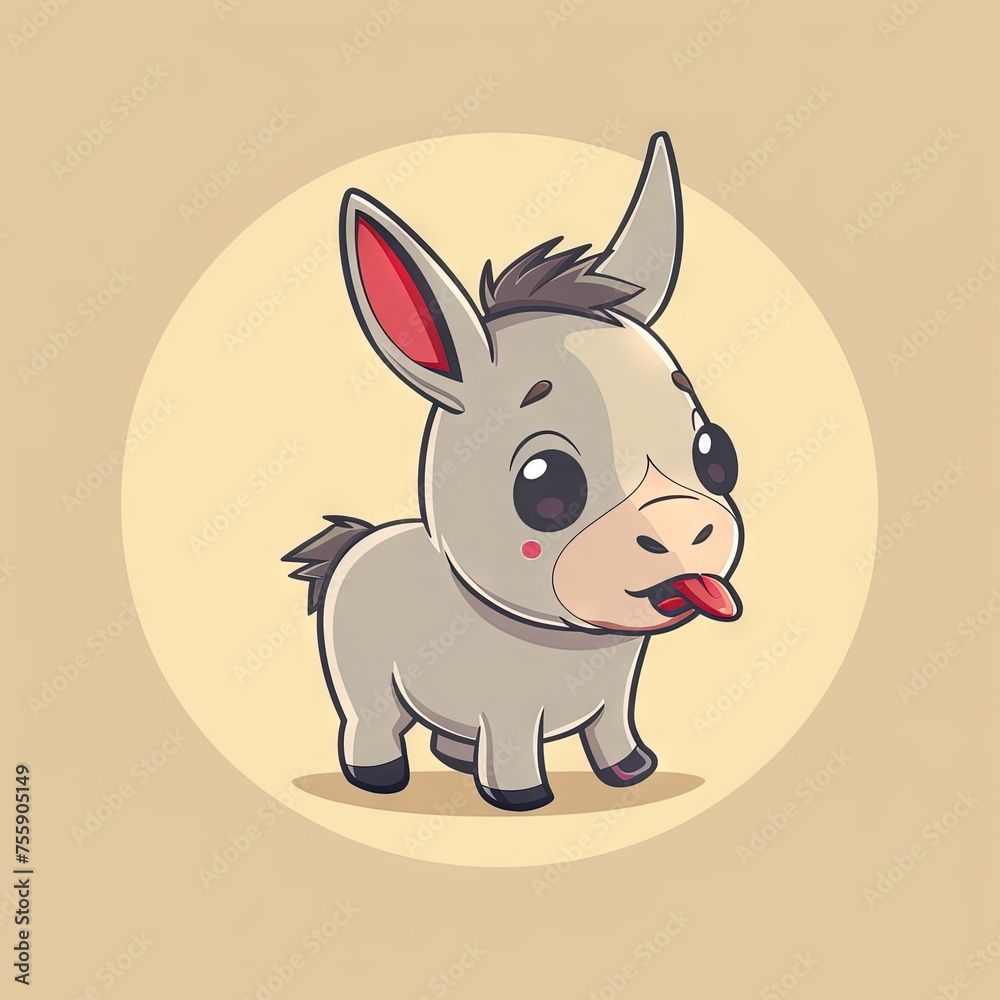 Cute animated kawaii donkey. Modern animation style icon isolated on solid background