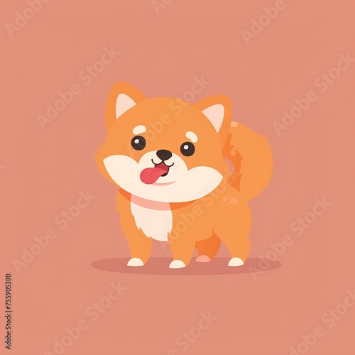 Cute animated kawaii Shiba Inu puppy dog. Modern animation style icon isolated on solid background