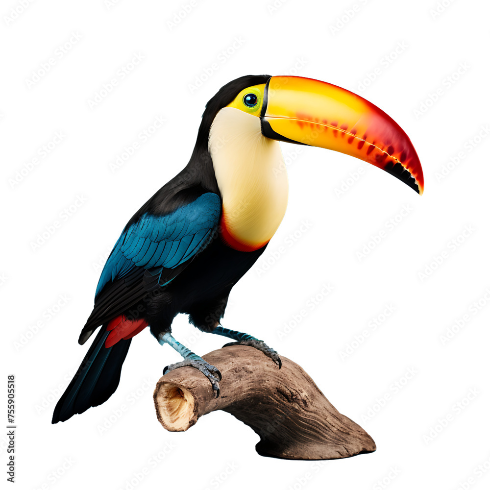 Fototapeta premium Majestic Toucan: Vibrant Feathers of Nature's Palette Gracefully Adorn This Iconic Bird - A PNG Cutout Isolated on a Transparent Backdrop