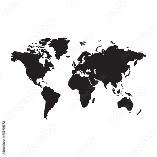 PrintA black silhouette World Map
 photo