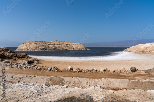 Djibouti, the colourful salt lake Assal part of the Afar Depression.. 
