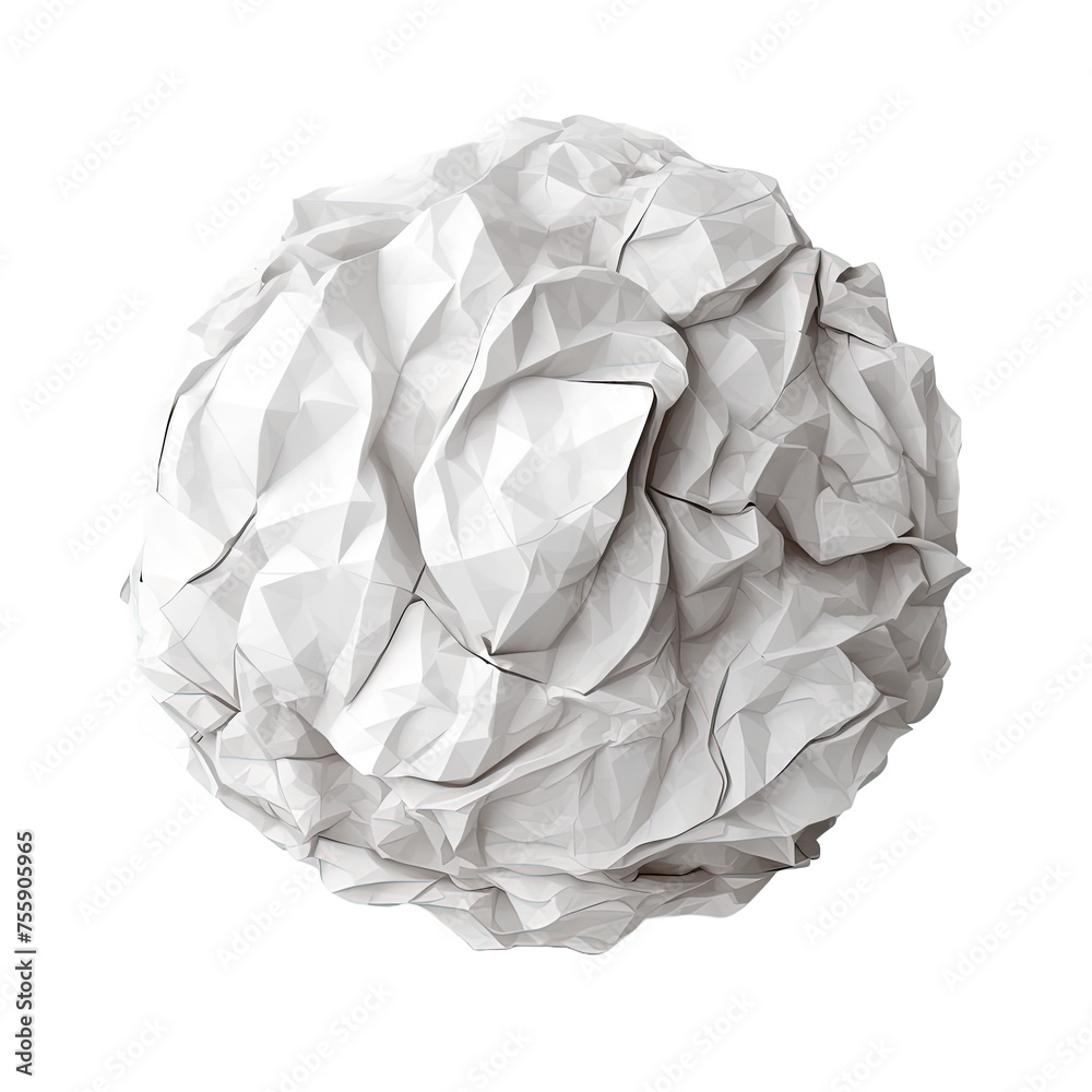 Crumpled paper ball on white or transparent background