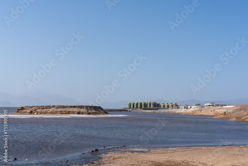 Djibouti, the salt lake Assal with in the background chinese salt factory.