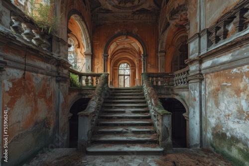 Abandoned castle. Empty hall room. Generate Ai © anatolir