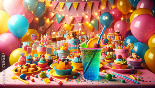 Festive Party Dirty Soda with Colorful Birthday Background