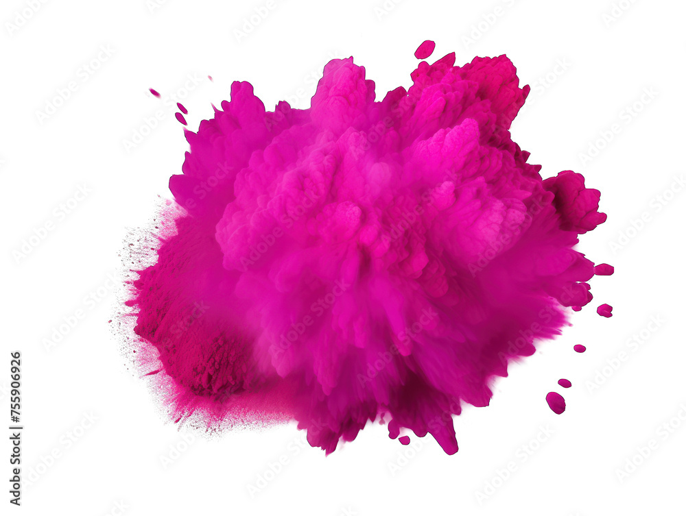 Pink paint color powder festival explosion burst isolated on transparent background, transparency image, removed background