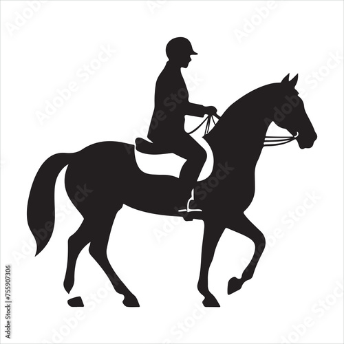 A black silhouette Horseback rider set 
