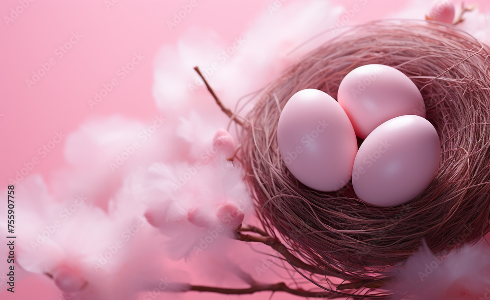 nest, egg, birth, tender, pink pastel, background сreated with Generative Ai nest, egg, birth, tender, pink pastel, background сreated with Generative Ai