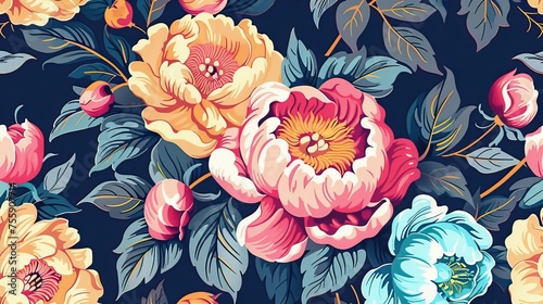 Wallpaper Mural Classic Floral Pattern with Yellow Peonies Torontodigital.ca